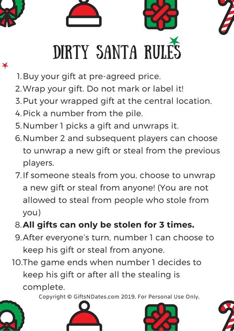 Dirty Santa Rules Printable Free
